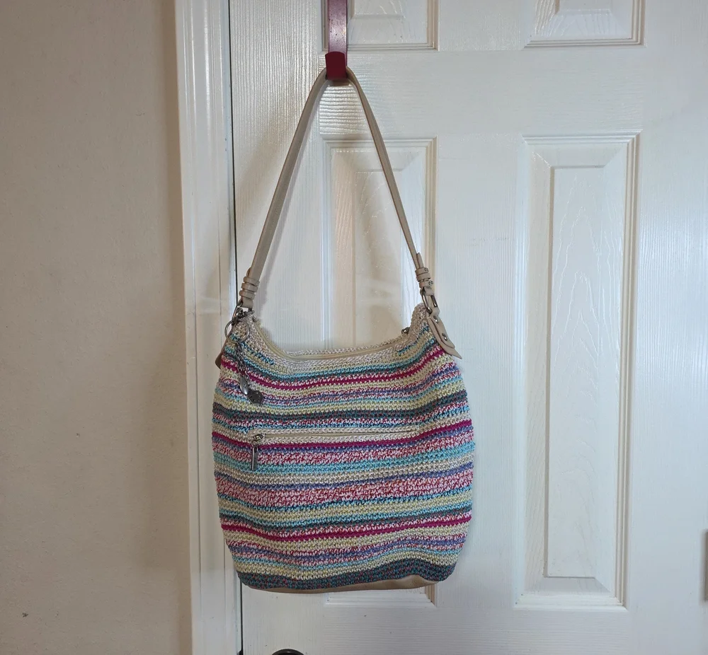 The Sak Multicolor Striped Woven Hobo with Cream Strap